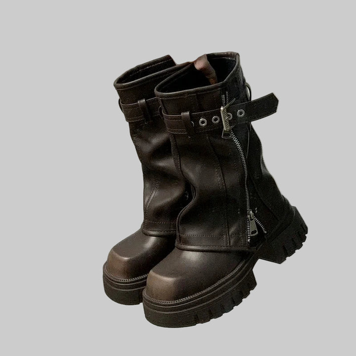 Elegant Winter Biker Boots with Belt Buckle