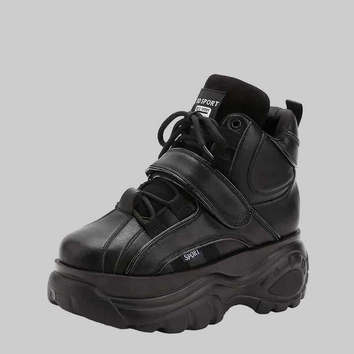 Genuine Leather High Top Wedge Chunky Sneakers