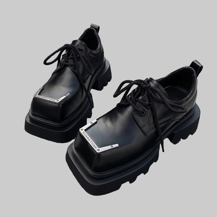 Luxury Punk Gothic Square-Toe Leather Boots