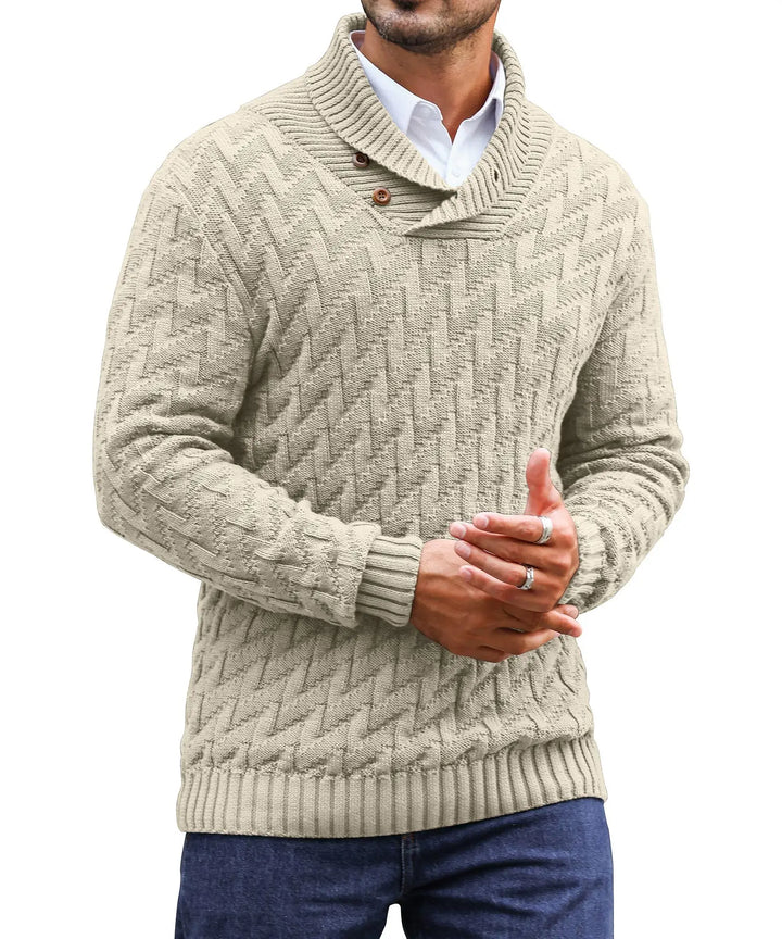 Shawl Collar Cable Knit Sweater