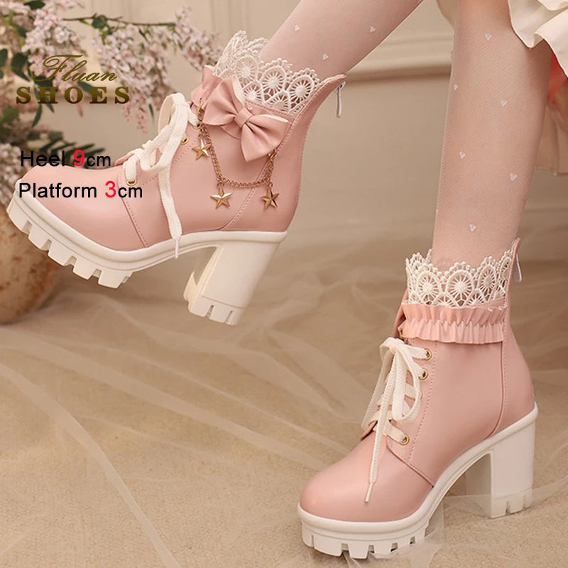 Lace-Up Ankle Boots with Back Zipper