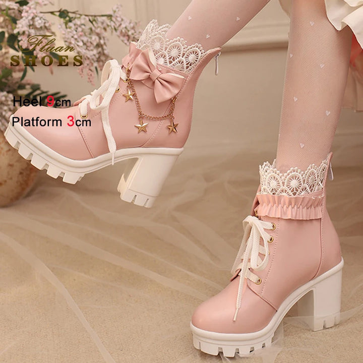 Lace-Up Ankle Boots with Back Zipper