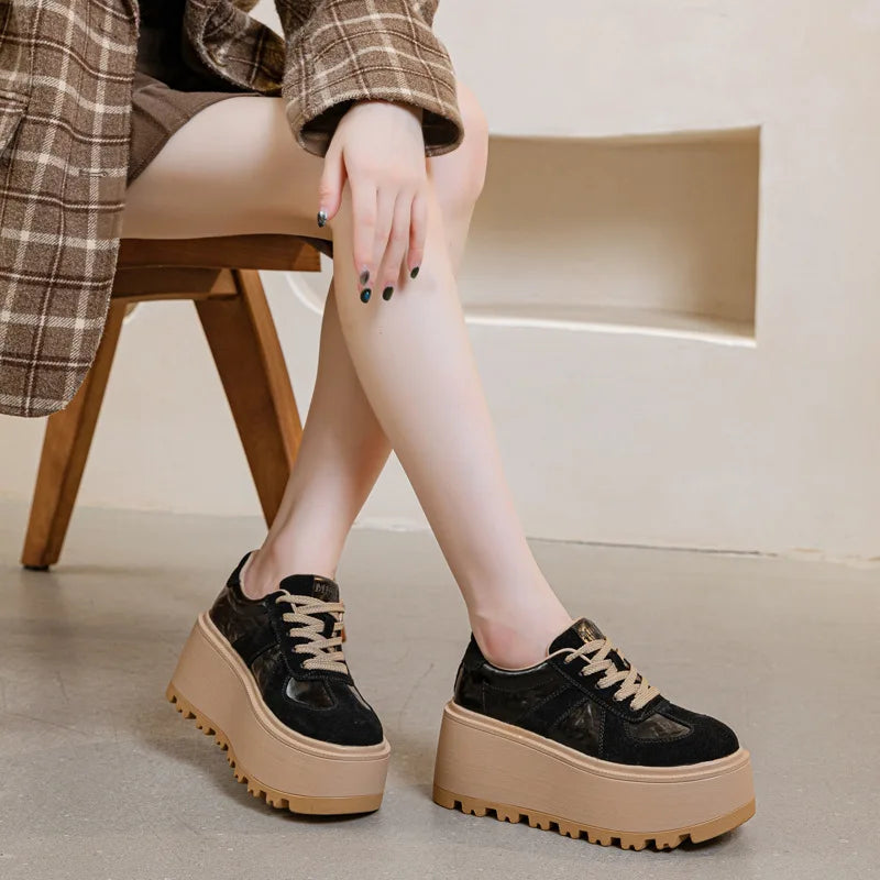 8CM Suede Leather Mesh Platform Wedge Sneakers