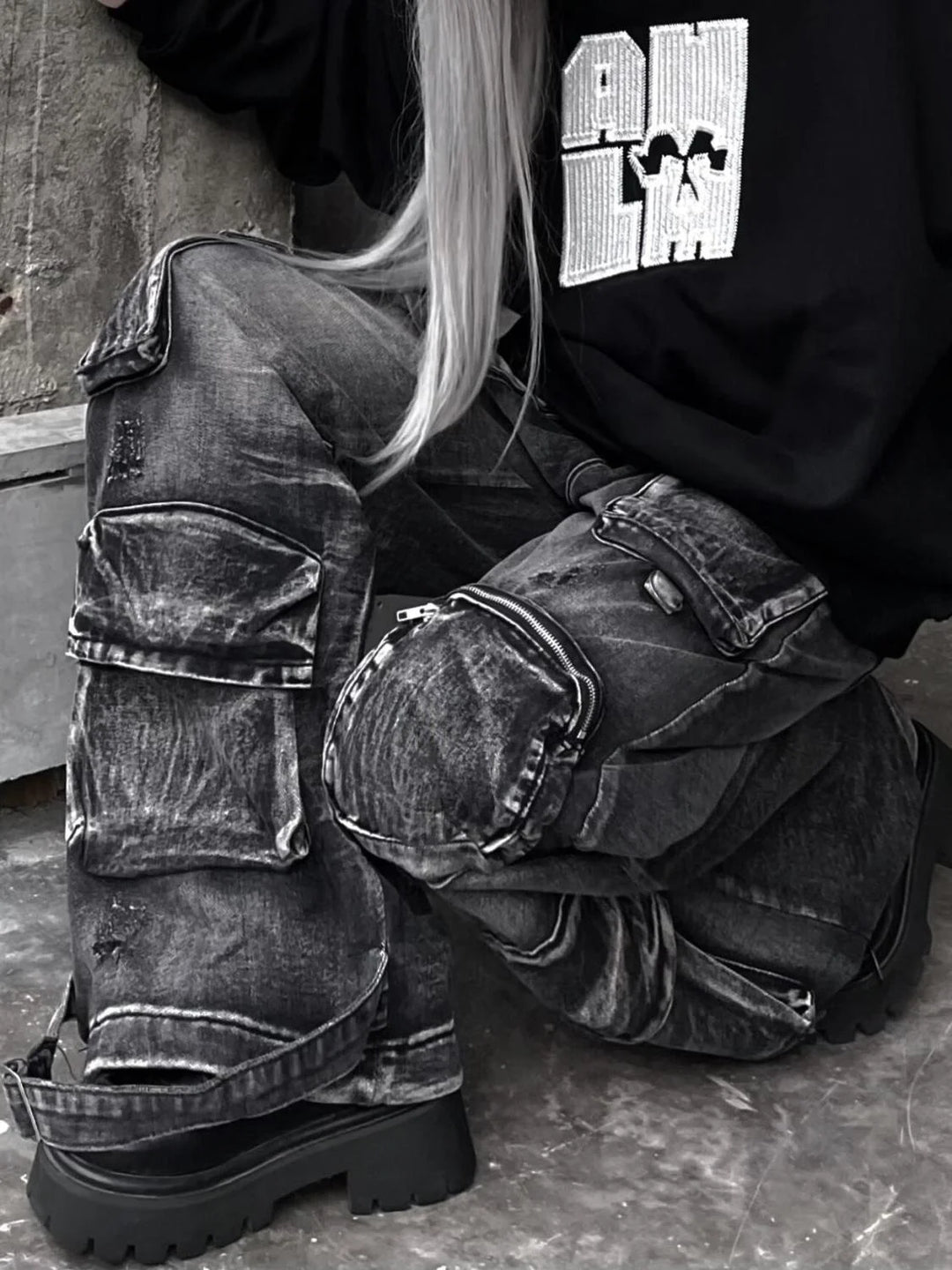 Y2K Gothic American High Street Retro Washed Jeans