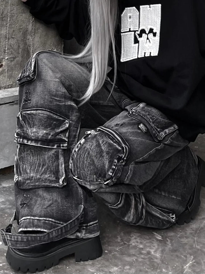 Y2K Gothic American High Street Retro Washed Jeans
