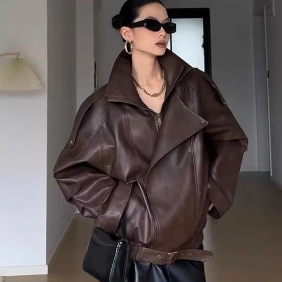 Luxury PU Moto Biker Leather Bomber Jacket