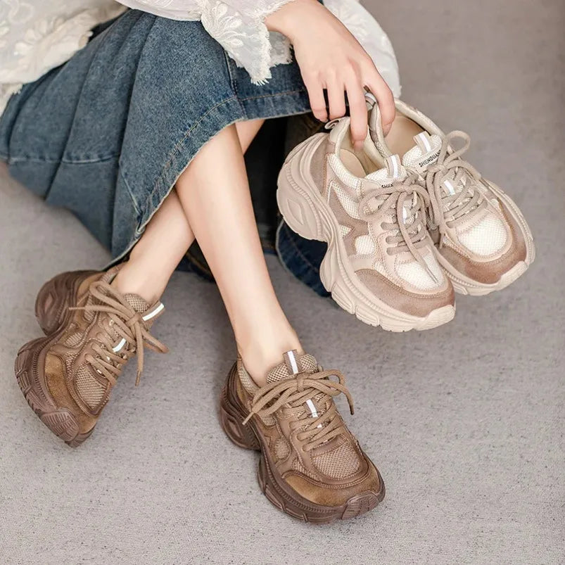 Genuine Cow Suede Platform Wedge Sneakers
