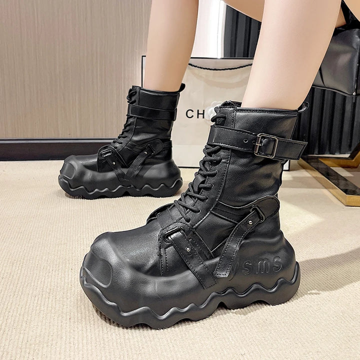 Gothic Platform Punk Wedge Boots with Buckle