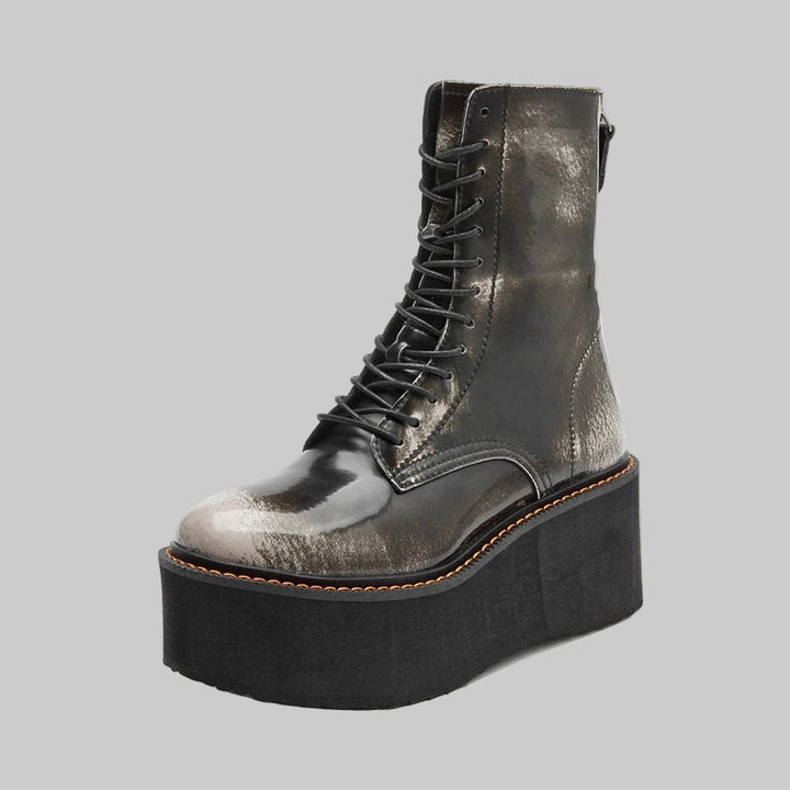 Genuine Leather High Heel Platform Winter Ankle Boots