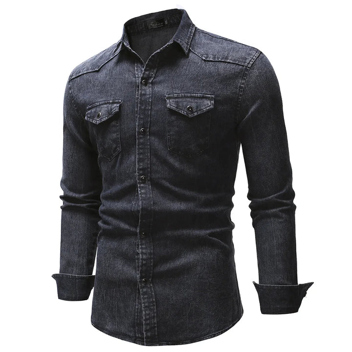Slim Fit Solid Vintage Denim Shirts