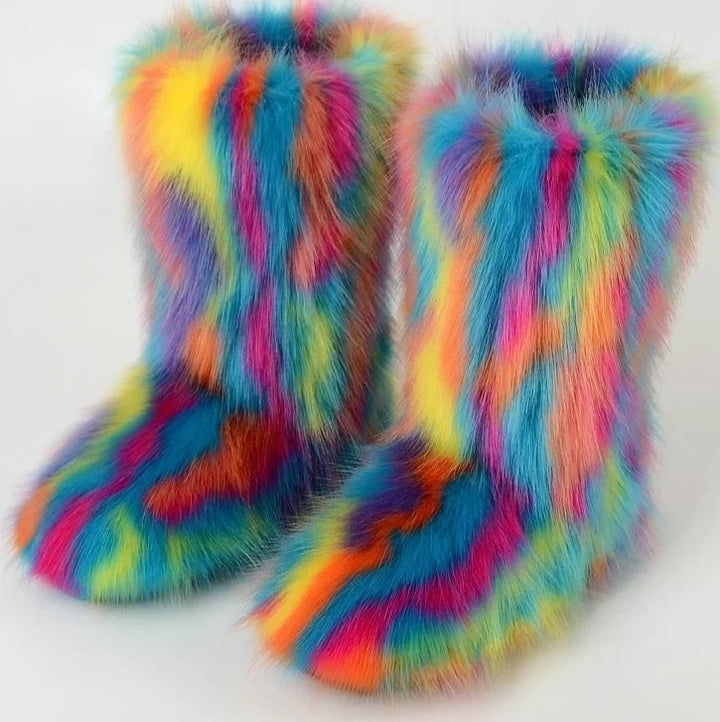 Plush Faux Fox Fur Winter Boots
