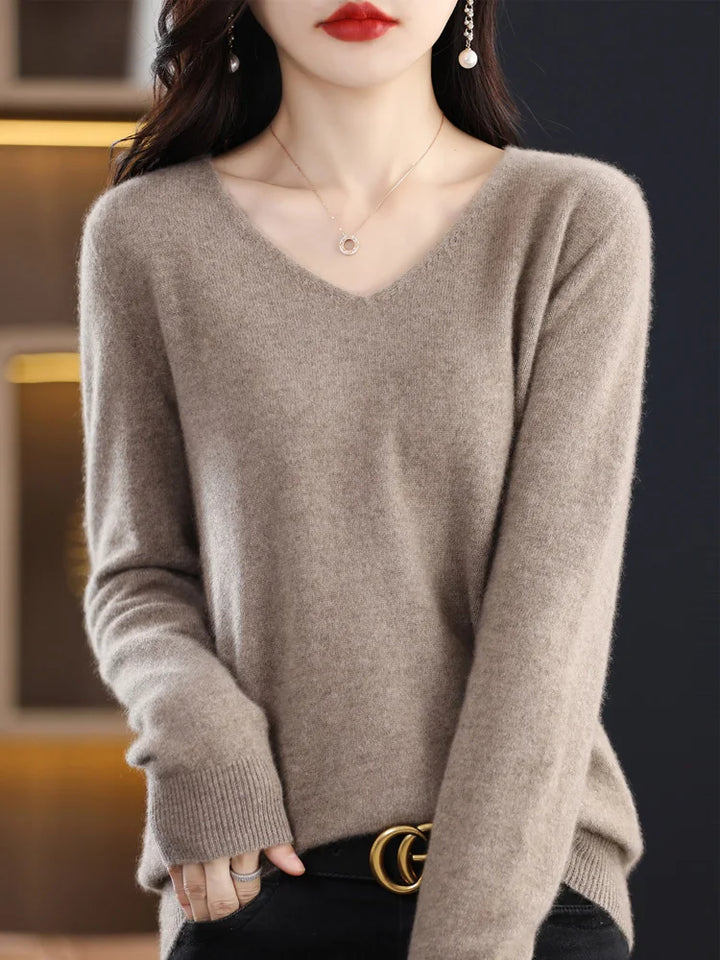 100% Pure Merino Wool Women's V-Neck Sweater
