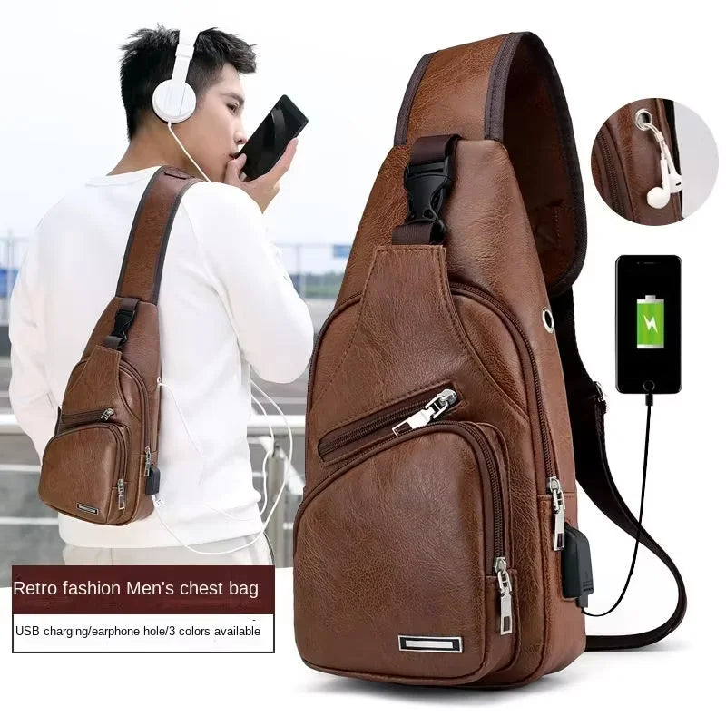 PU Leather USB chest Crossbody bag
