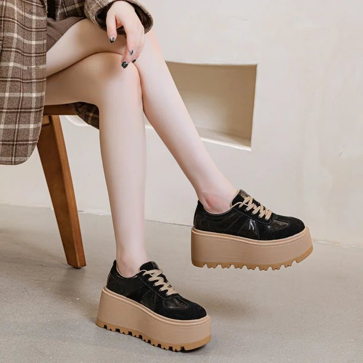 8CM Suede Leather Mesh Platform Wedge Sneakers