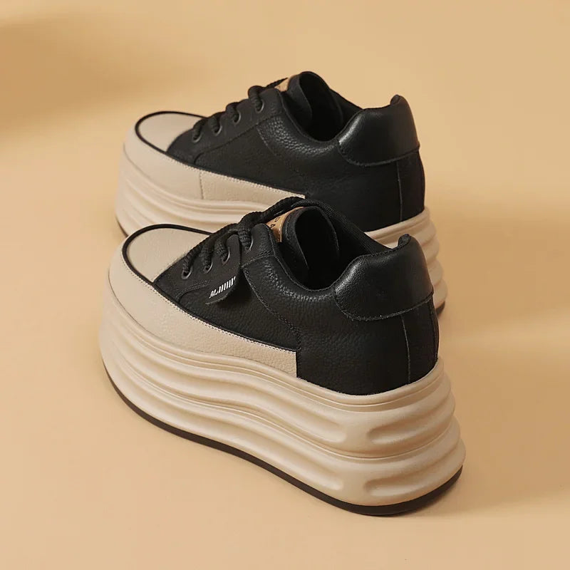 Genuine Leather Vulcanized Chunky Platform Sneakers