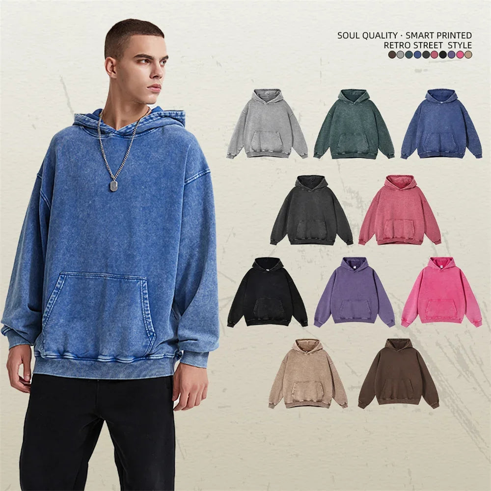 High Street Heavy Weight Washed Cotton Hoodies