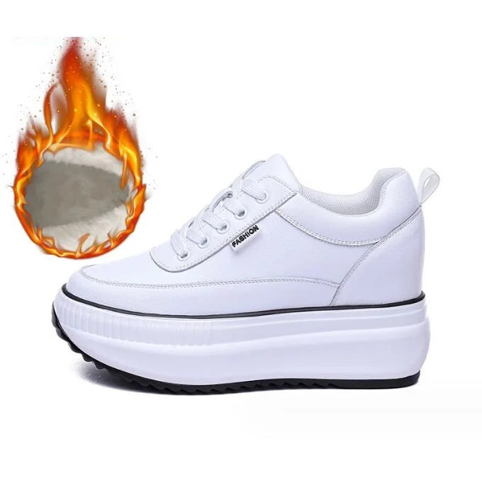 Genuine 8CM Leather Chunky Sneakers