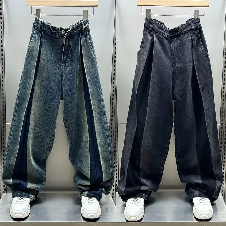 Korean Streetwear Patchwork Oversized Drop Hem Jeans