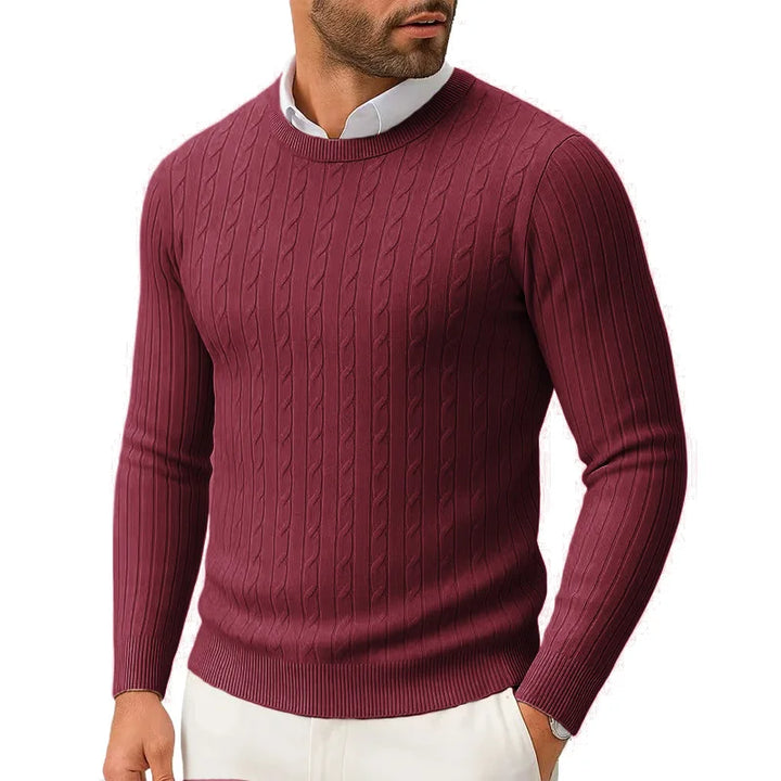 Lightweight Slim Fit Crewneck Cable Knit Sweater