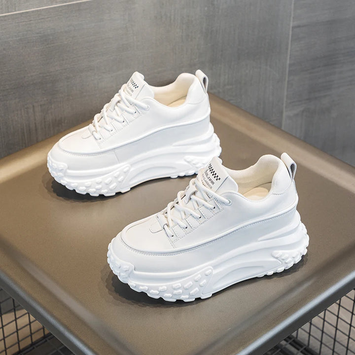 7cm Genuine Leather Chunky Platform Wedge Sneakers