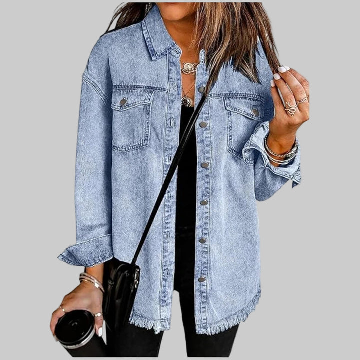 Simple Buttoned Casual Folded Collar Y2K Denim Coat