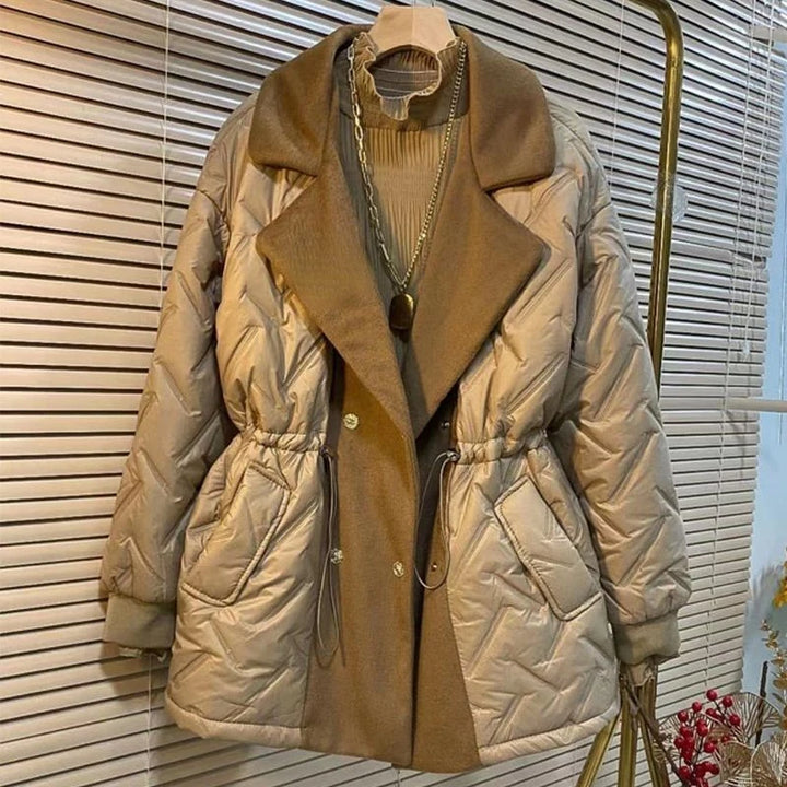 Long Oversized Lapel Elastic Waist Down Cotton Parka Jacket