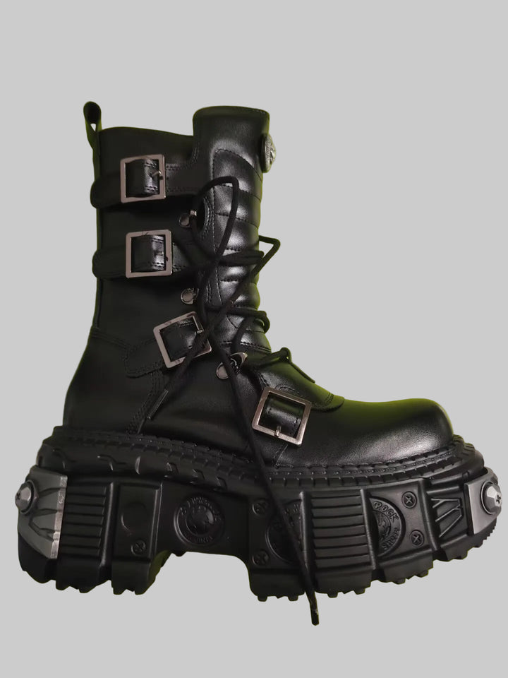 Retro Unisex Heavy Metal Punk Motorcycle Platform Boots