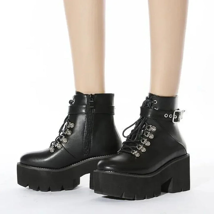 Chunky Heeled Punk Goth Ankle Motorcycle Boots