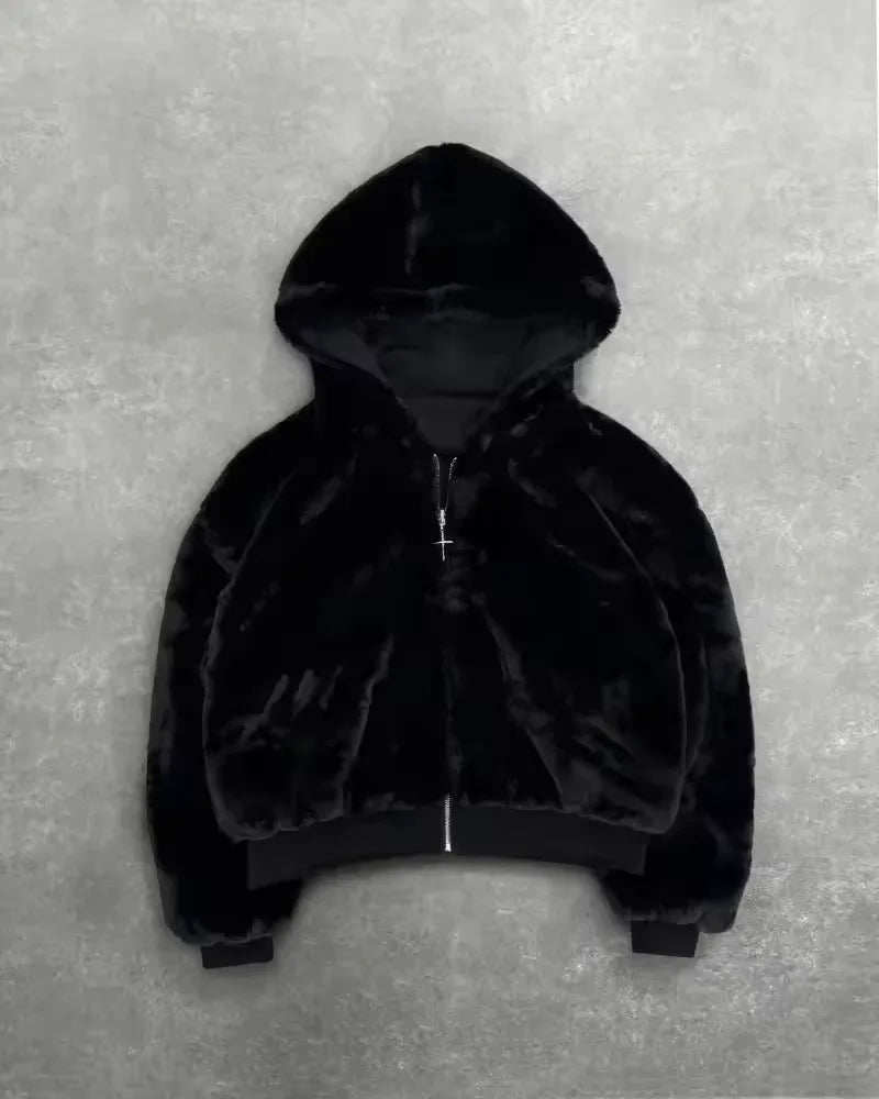 Y2k Gothic leopard print double-sided oversized hoodie