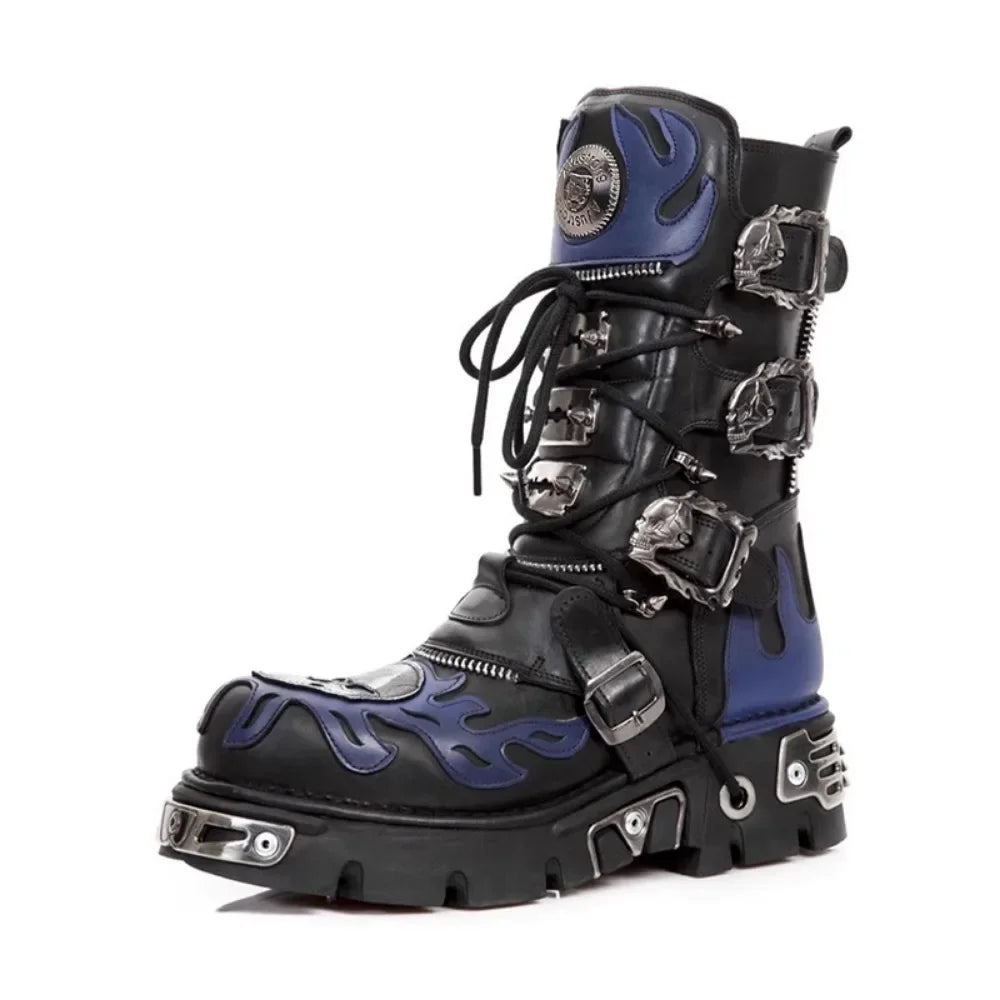 Flame Metallic Goth Skull Punk Motorcycle Boots