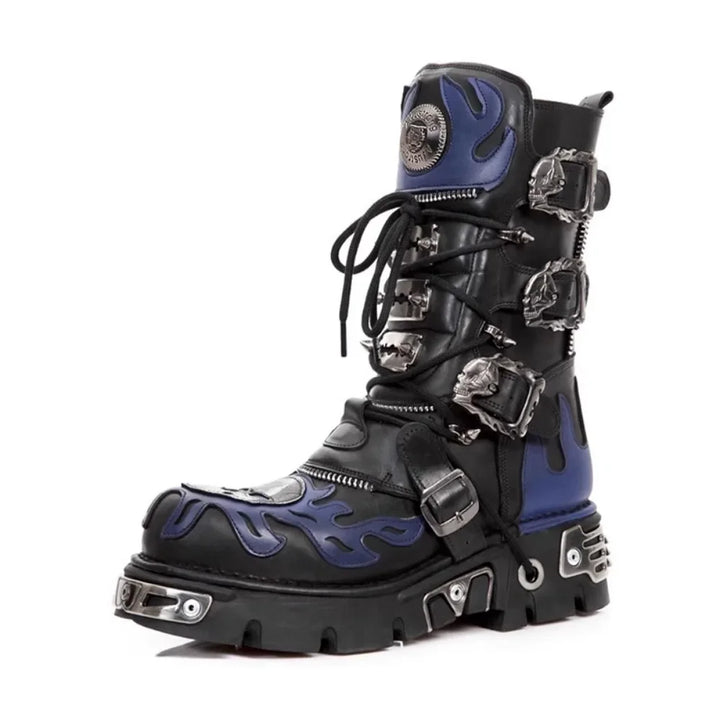 Flame Metallic Goth Skull Punk Motorcycle Boots