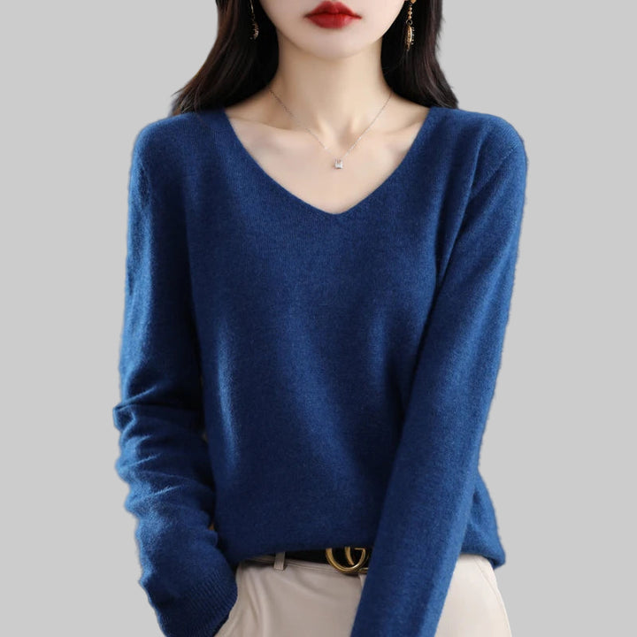 100% Pure Merino Wool Women's V-Neck Sweater