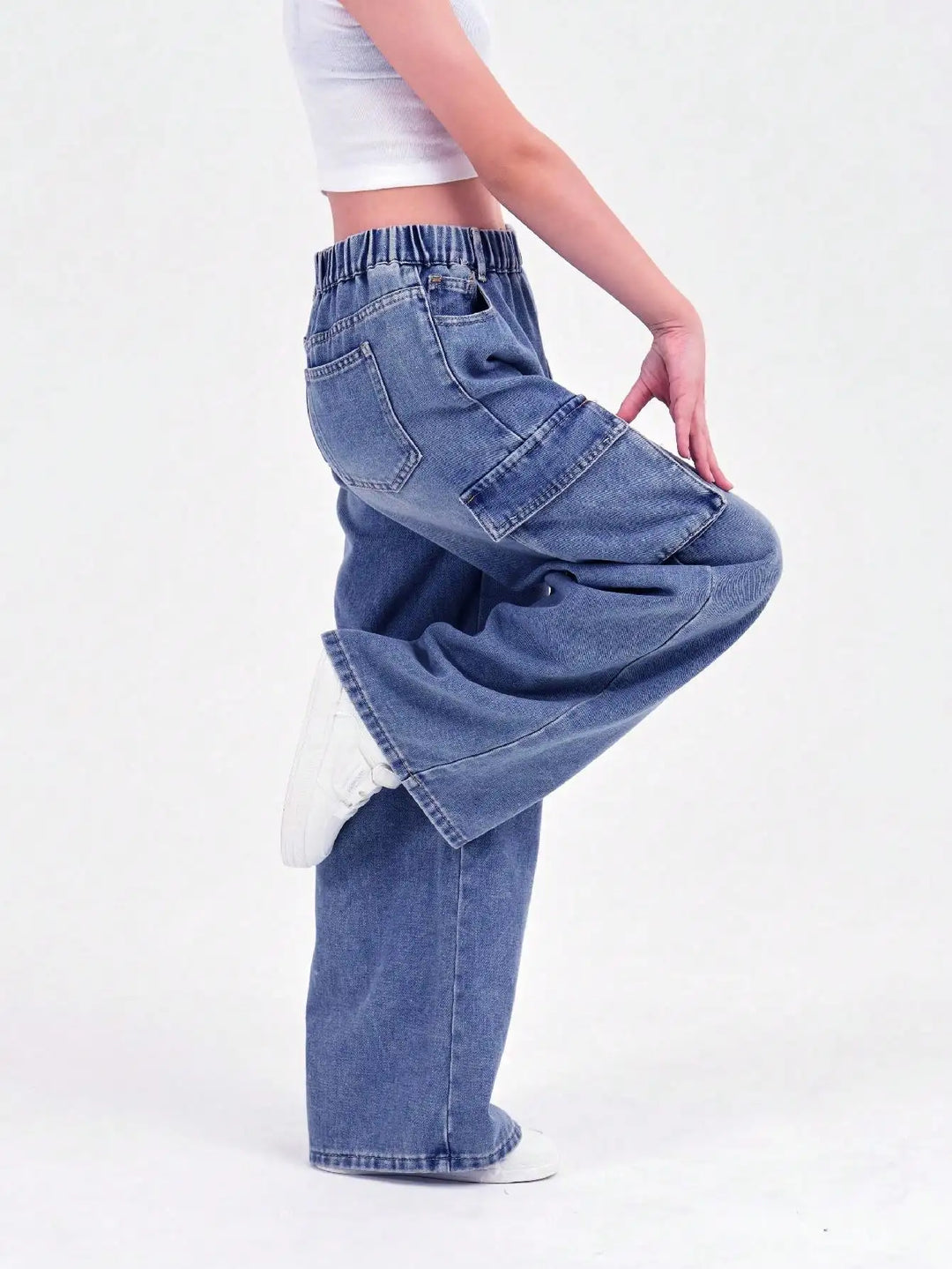 Vintage Wash Wide Leg Denim Jeans