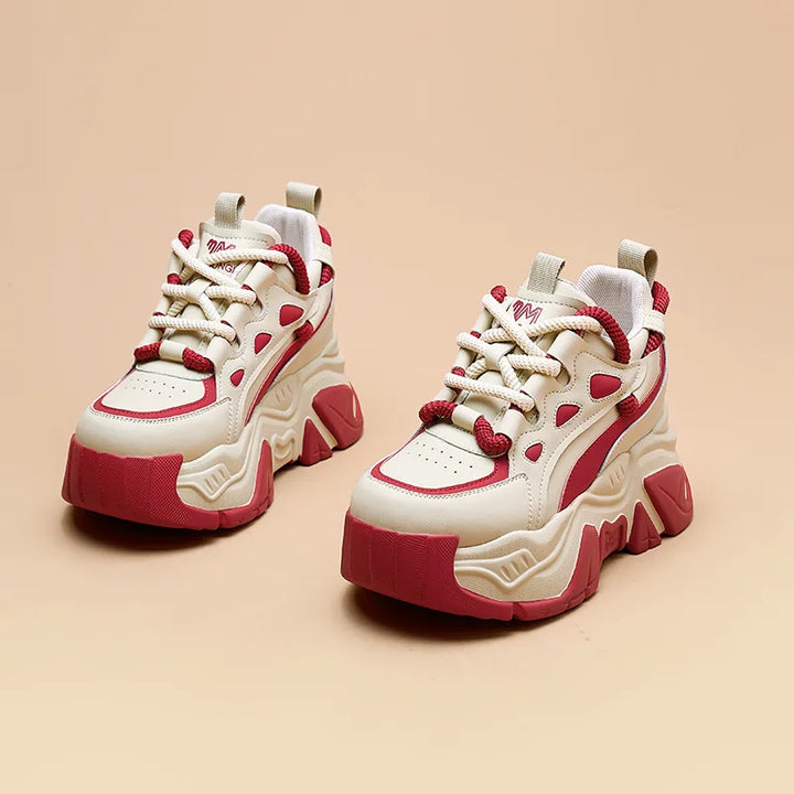 Genuine Leather Microfiber Chunky Sneakers
