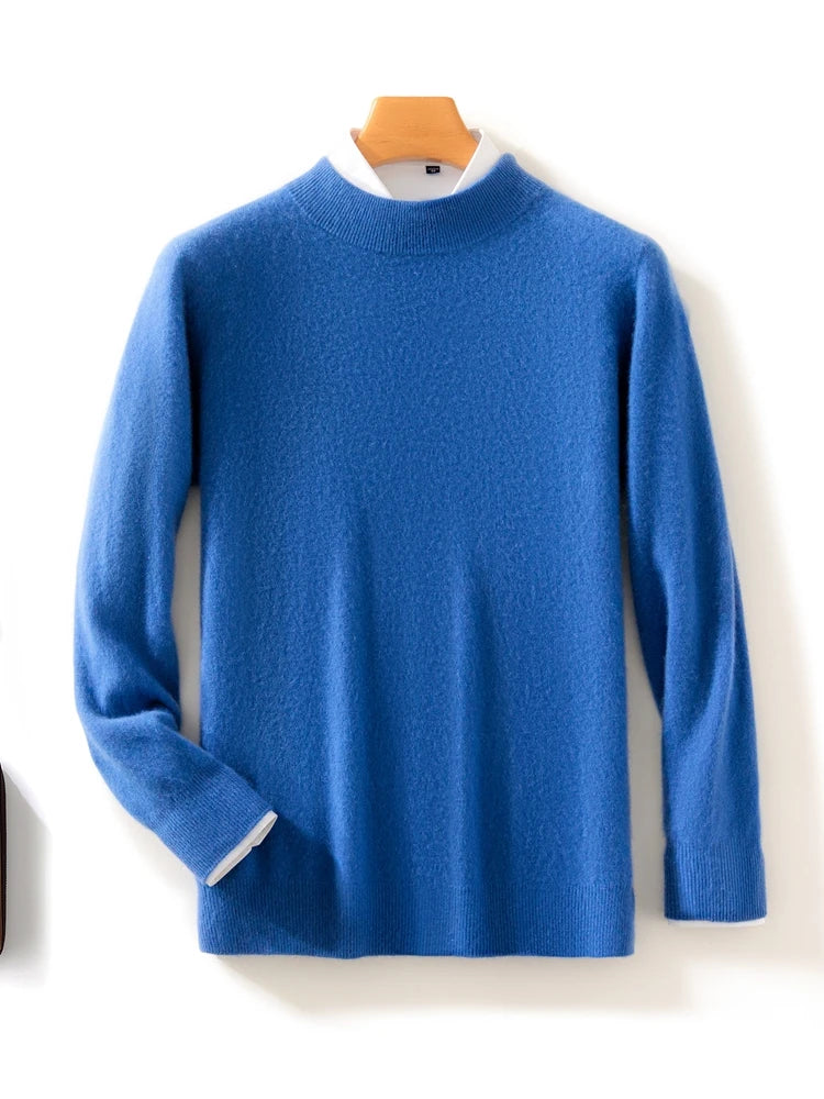 Cashmere Knitted 100% Merino Wool Mock-neck Sweater