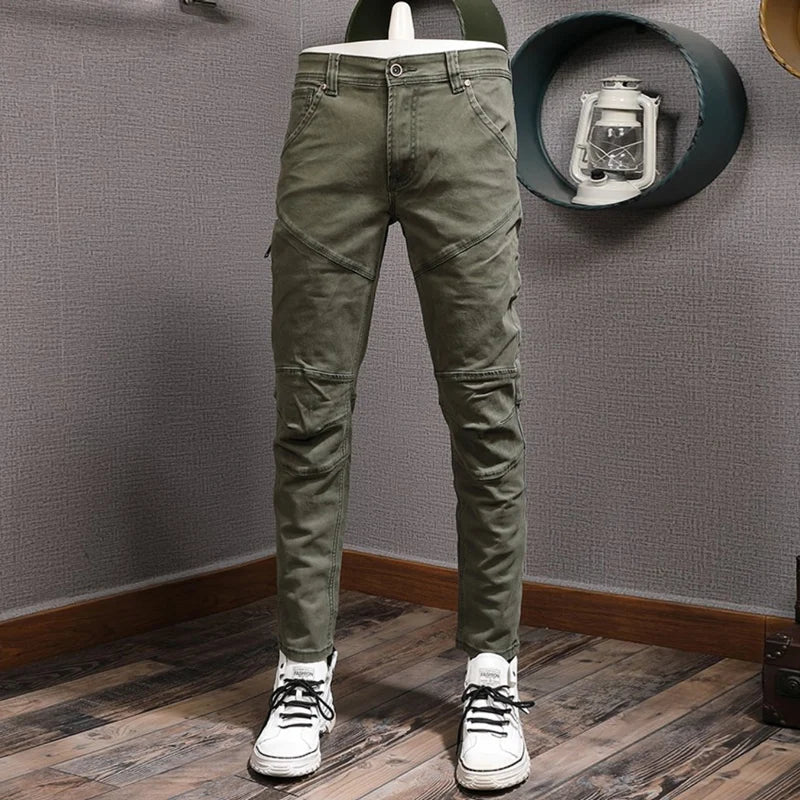 Designer Spliced Stretch Slim Fit Cargo Pants