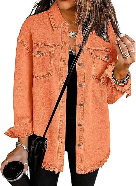 Simple Buttoned Casual Folded Collar Y2K Denim Coat