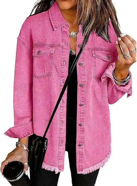 Simple Buttoned Casual Folded Collar Y2K Denim Coat