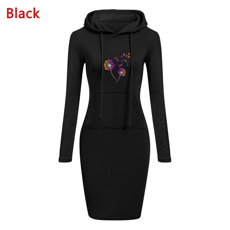 Trendy Midi Hooded Slim Fit Solid Color Dress