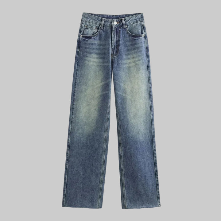 Classic High-Waisted Wide-Leg Washed Jeans