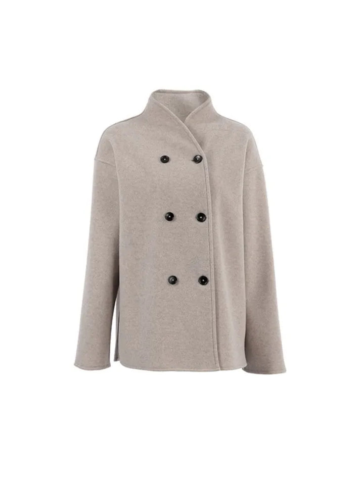 Women's Elegant Retro Brown Autumn Coat with Stand-Up Collar - Fashionable Solid Color Outerwear