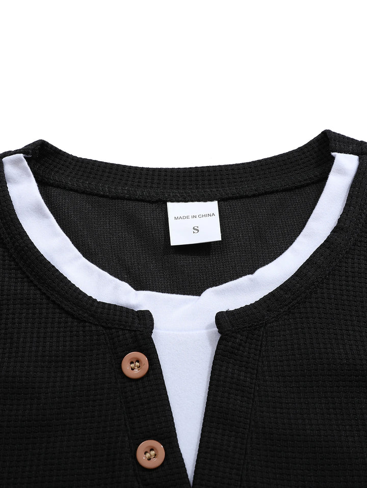 Casual Long Sleeve Henley Button Neck Tee
