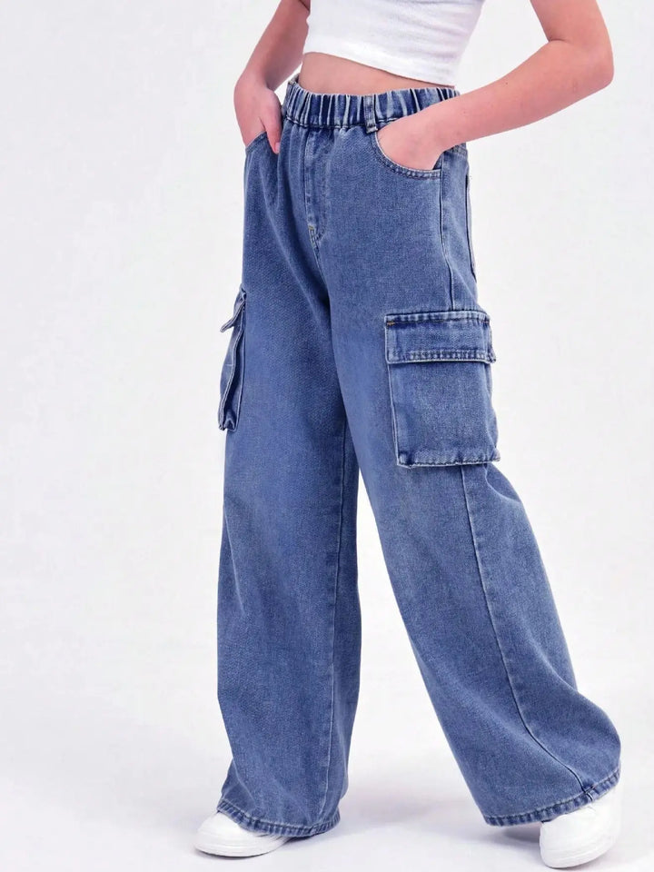 Vintage Wash Wide Leg Denim Jeans