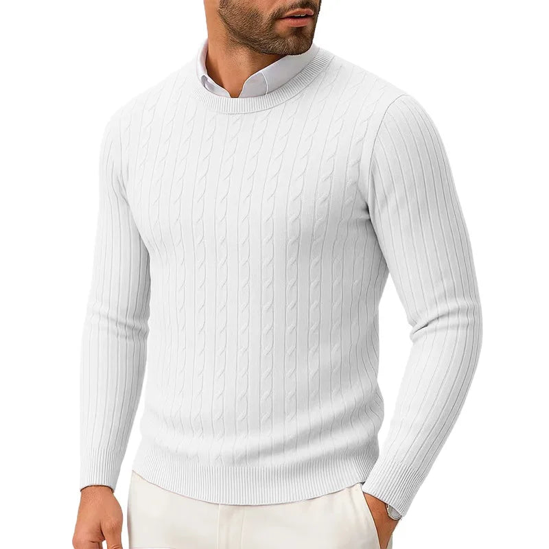 Lightweight Slim Fit Crewneck Cable Knit Sweater