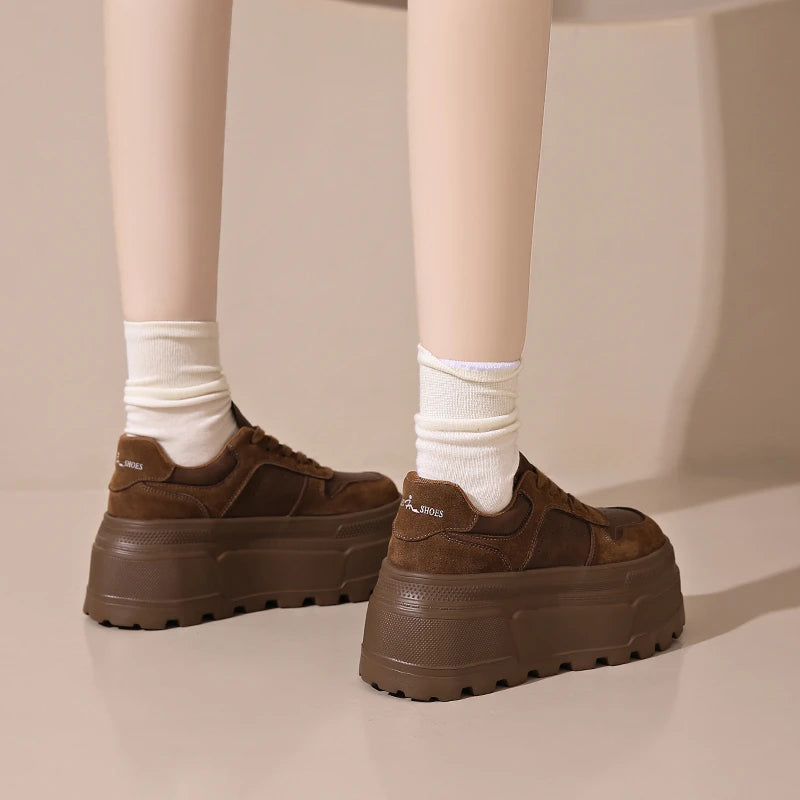 Leather Plush Chunky Platform Sneakers