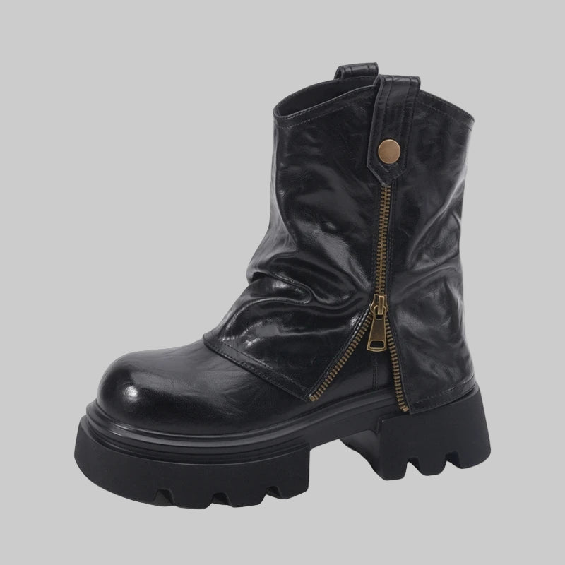 Thick-Soled Square-Toe Ankle Boots
