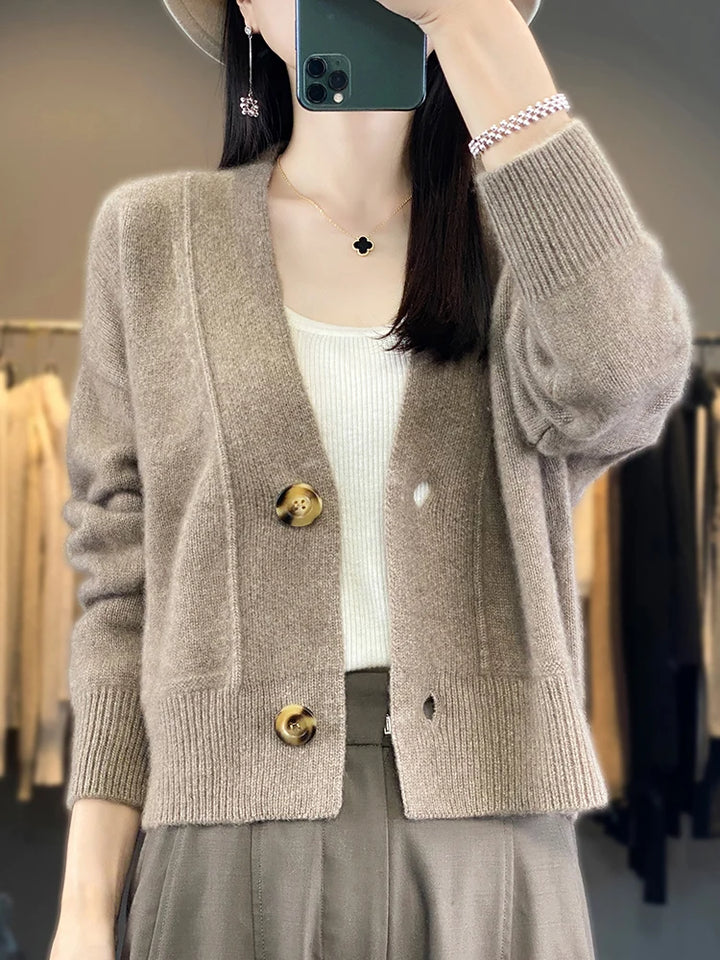 100% Merino Wool V-Neck Cardigan