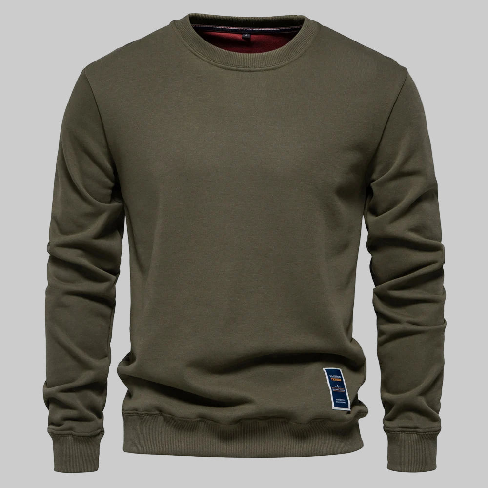 Casual Cotton-Blend Crew Neck Pullover Sweatshirt