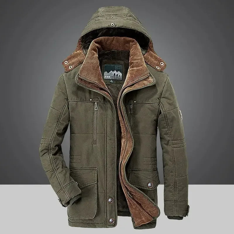 Thick Velvet Multi-Pocket Zipper Winter Parka