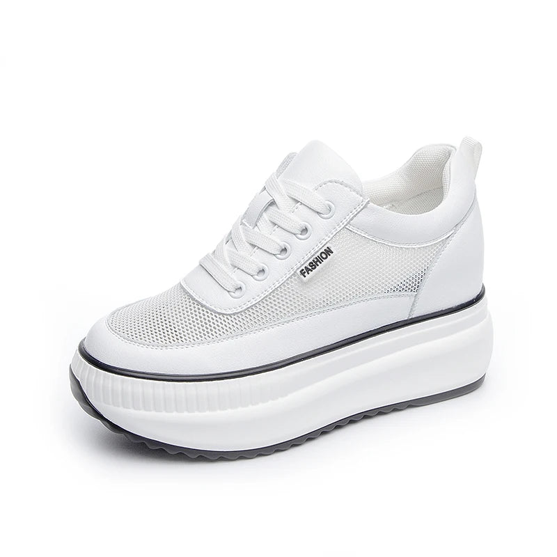 Genuine 8CM Leather Chunky Sneakers